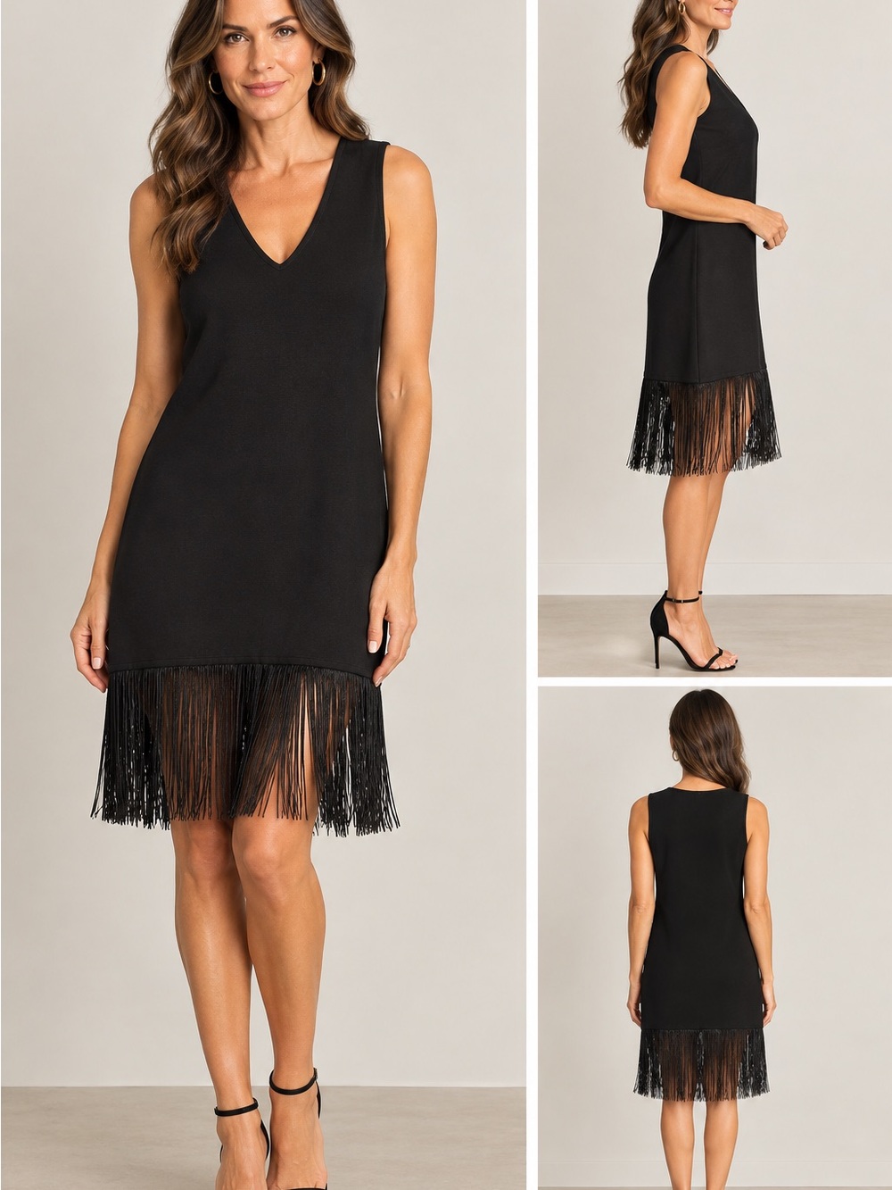 Jack by BB Dakota Black V-Neck Fringe Hem Tunic